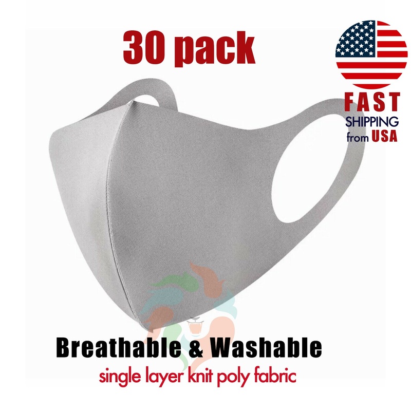 [30 PACK] Gray Face Mask 1-LAYER Fabric S/M Adult S/M