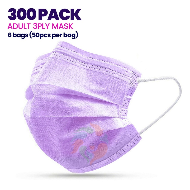 [300 PACK] PURPLE 3ply Disposable AdultMask Adult Unisex One Size