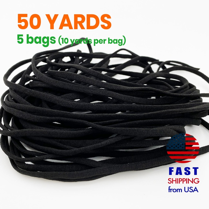 4MM Flat Soft Elastic Strings for Face Mask-50 Yard 1 yard per pc X 50= 50 yards
