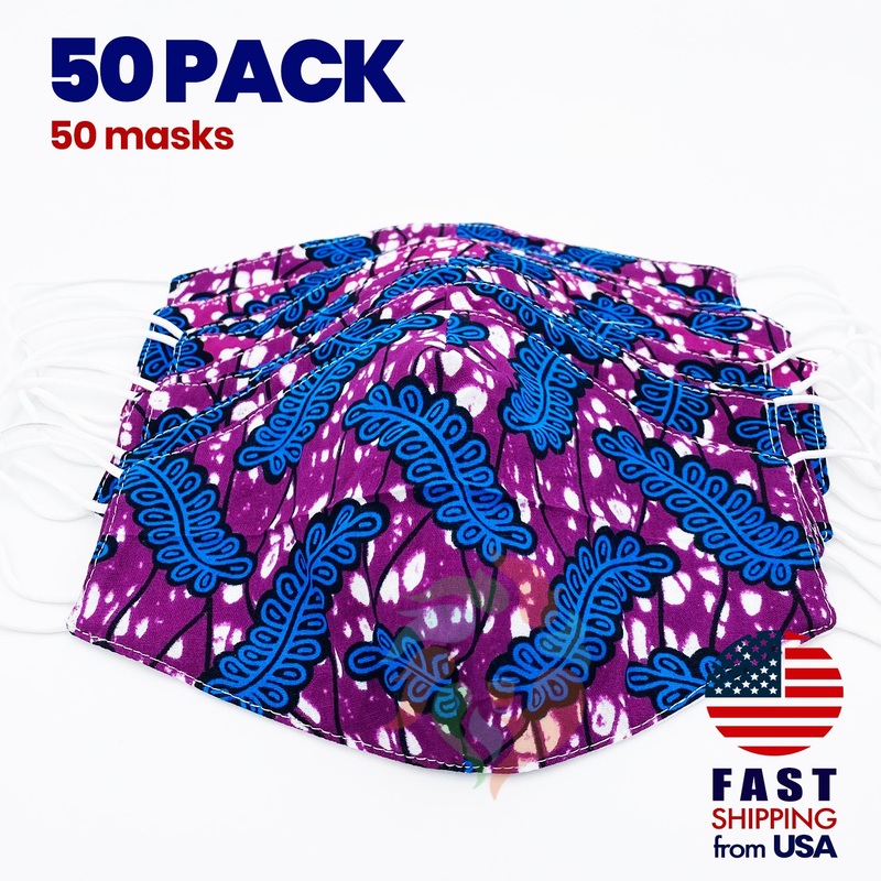 [50 BAG] African Print Cotton Wax Face Mask-F703 Standard Adult One Size