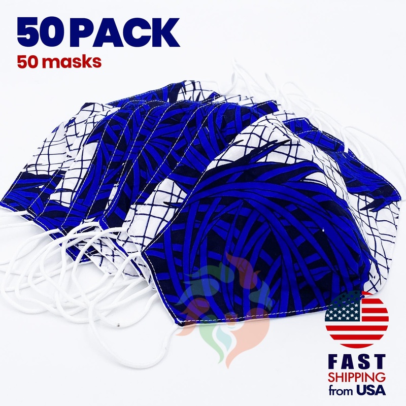 [50 BAG] African Print Cotton Wax Face Mask-M012 Standard Adult One Size