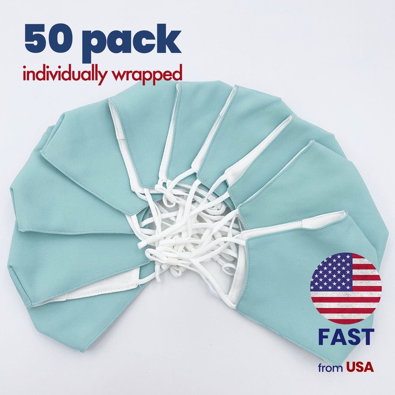 [50 PACK] Robins Egg Blue Cotton Double Layer Mask Adult One Size
