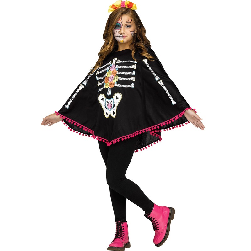 Day Of The Dead Childs Poncho One Size