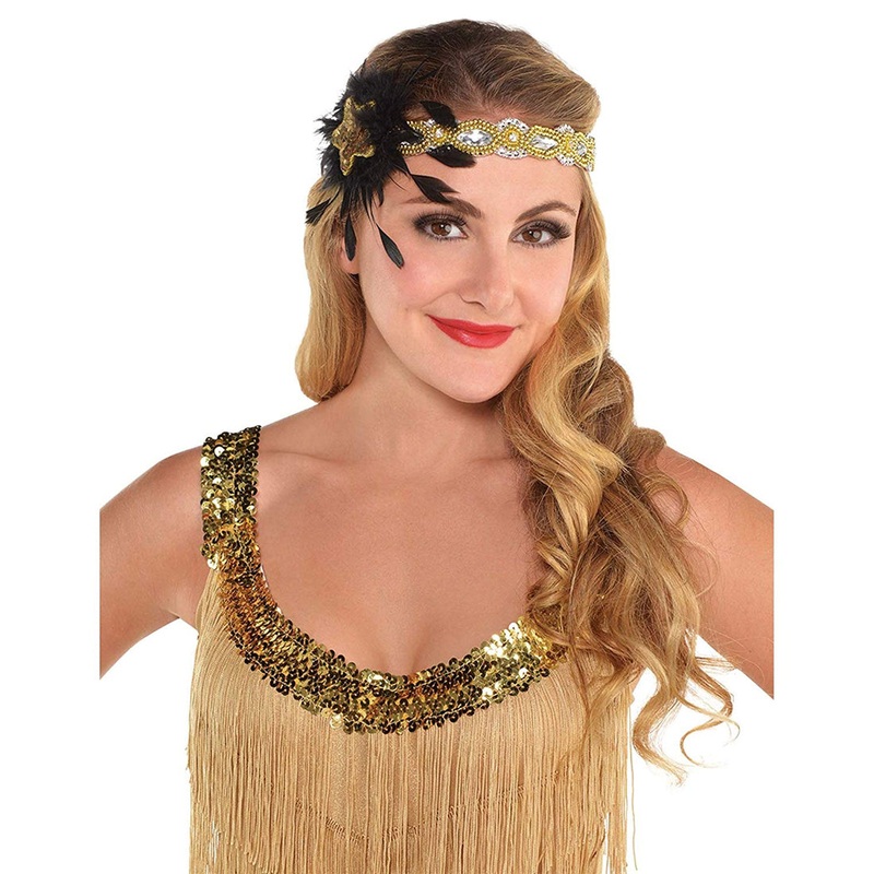 Sequins Feather Headband Glitz & Glam Party Adult One Size