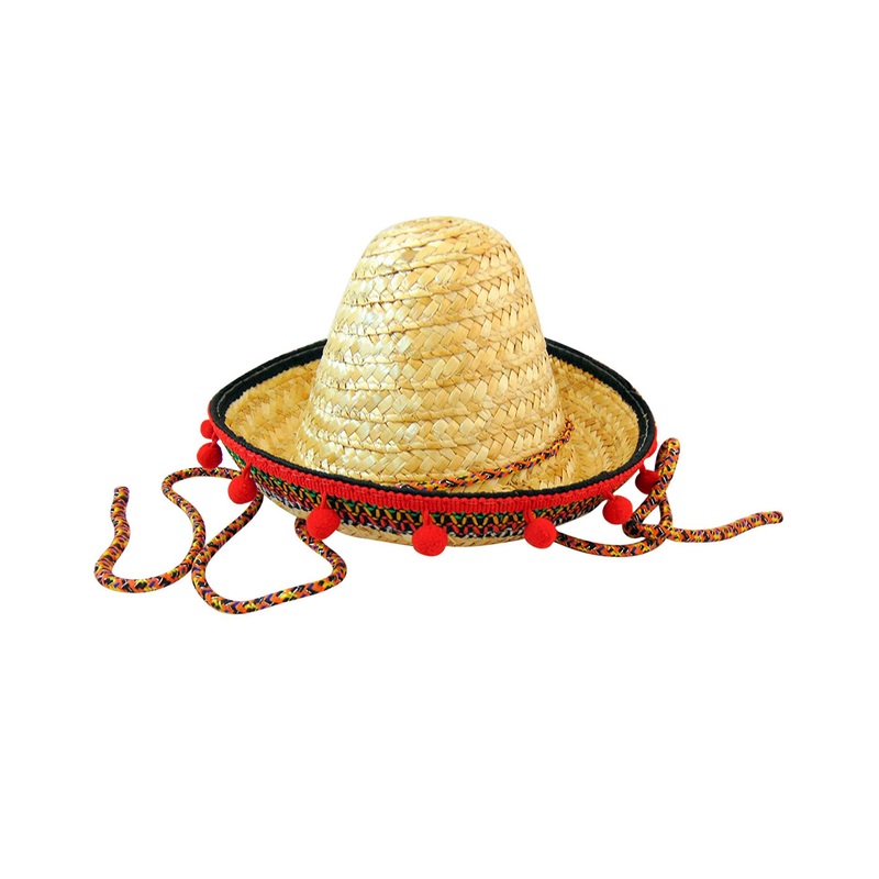 Small  Straw Sombrero Red Pom Pom Hat Adult One Size