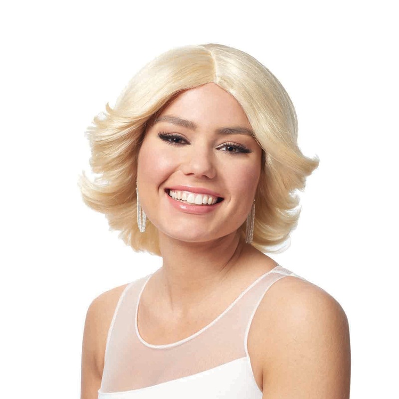 80S Feathered Womens Blonde Wig Adult One Size