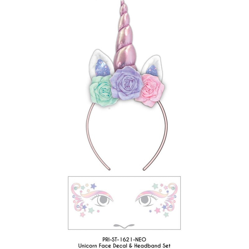 Unicorn Headband & Face Decal Set One Size