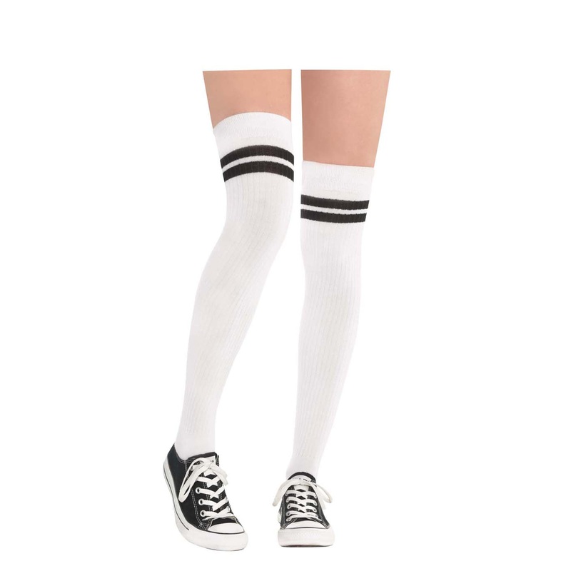 White Black Strip Adult Over The Knee Socks Adult One Size