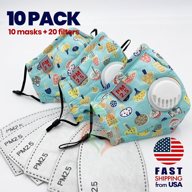 [10 PACK] Blue Mushroom Kids Cotton Mask Kids (3-8 years)