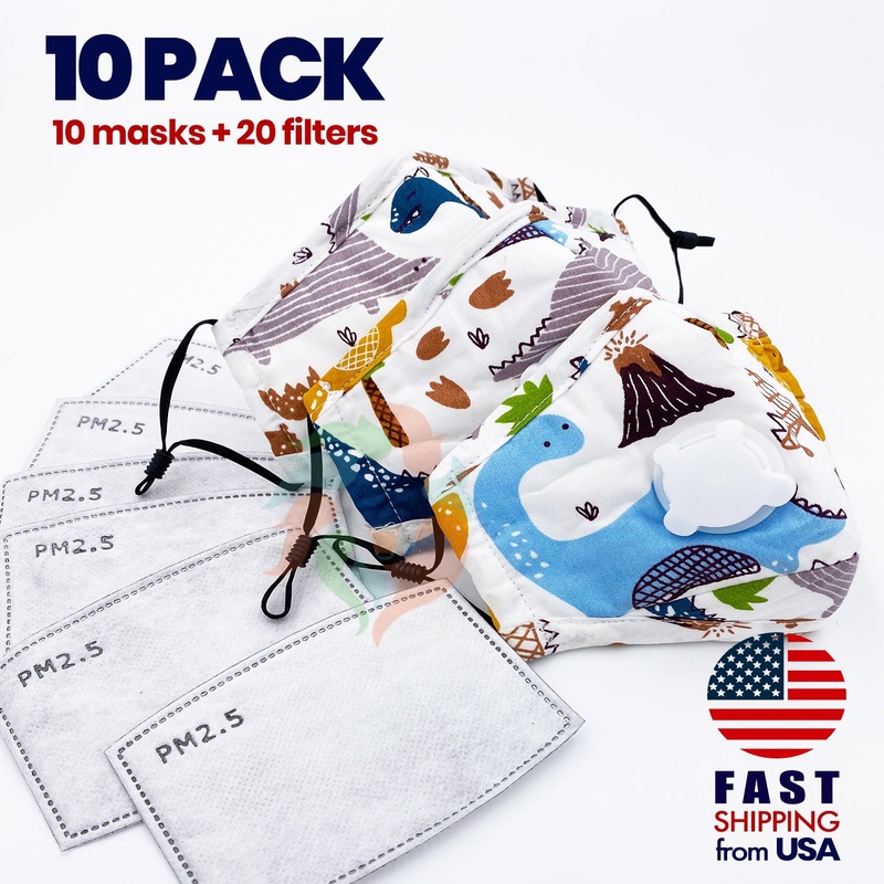 [10 PACK] Dinosaur Kids Cotton Mask Kids (3-8 years)