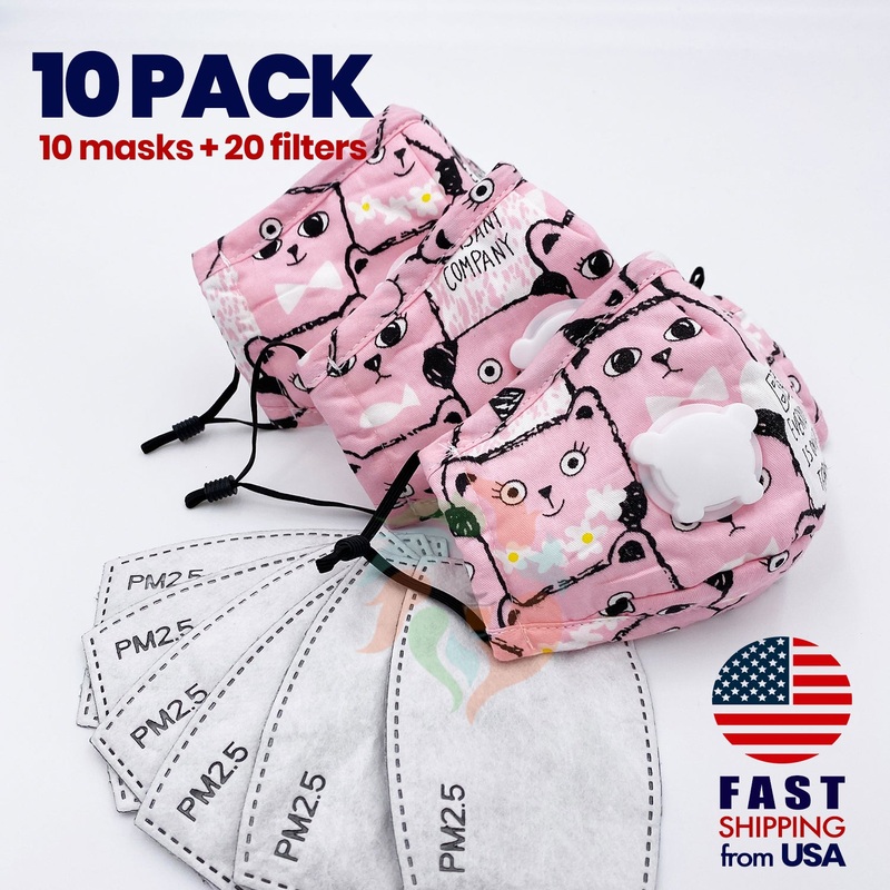 [10 PACK] Kitty Bear Kids Cotton Mask Kids (3-8 years)