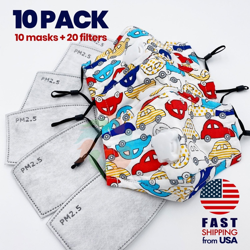 [10 PACK] Little Cars Kids Cotton Mask Kids (3-8 years)