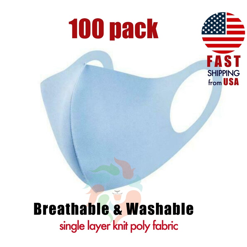 [100 PACK] Blue Face Mask 1-LAYER Fabric S/M Adult S/M