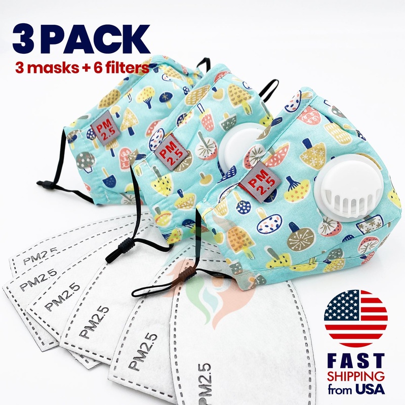 [3 PACK] Blue Mushroom Kids Cotton Mask Kids (3-8 years)