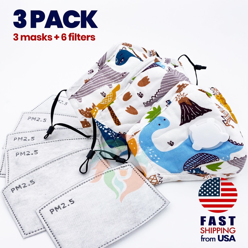 [3 PACK] Dinosaur Kids Cotton Mask Kids (3-8 years)