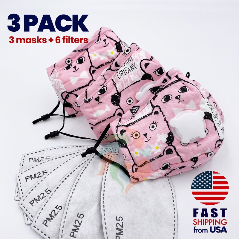 [3 PACK] Kitty Bear Kids Cotton Mask Kids (3-8 years)