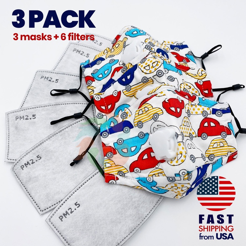 [3 PACK] Little Cars Kids Cotton Mask Kids (3-8 years)