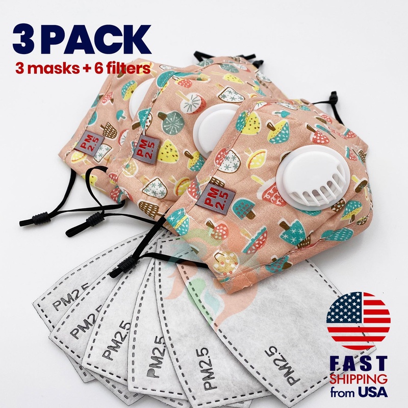 [3 PACK] Peach Mushroom Kids Cotton Mask Kids (3-8 years)