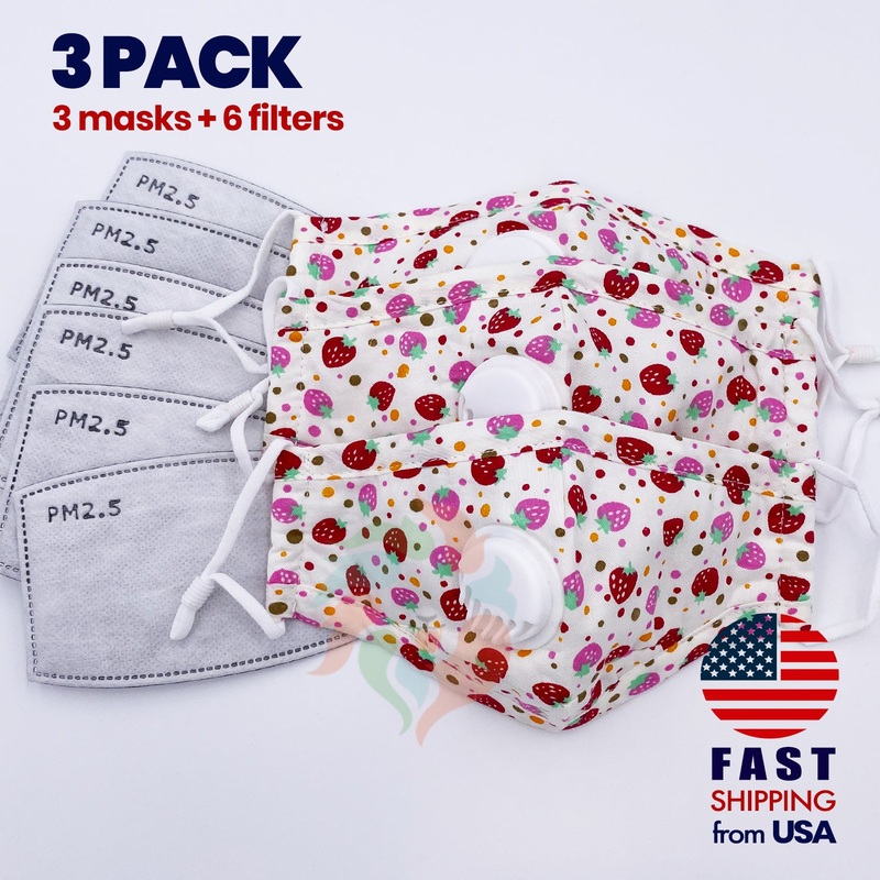 [3 PACK] Strawberries Kids Cotton Mask Kids (3-8 years)