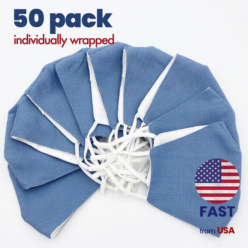 [50 PACK] Light Blue Cotton Double Layer Mask Adult One Size