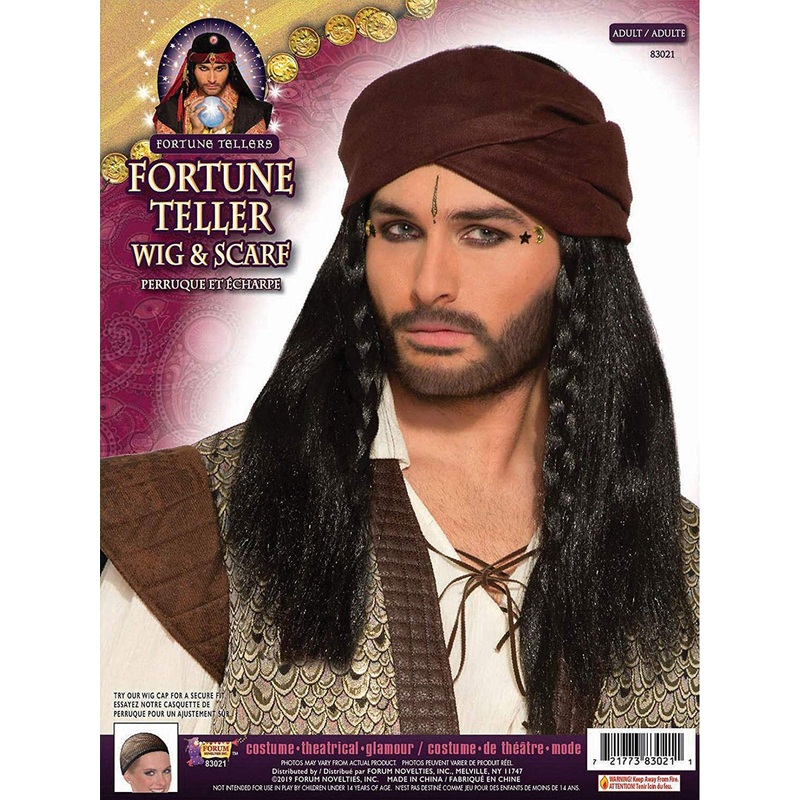 Black Wig With Headscarf Mens Accessory Adult One Size