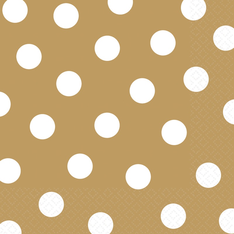 Gold Dots Party Luncheon Napkins 6.5 X 6.5 Inches