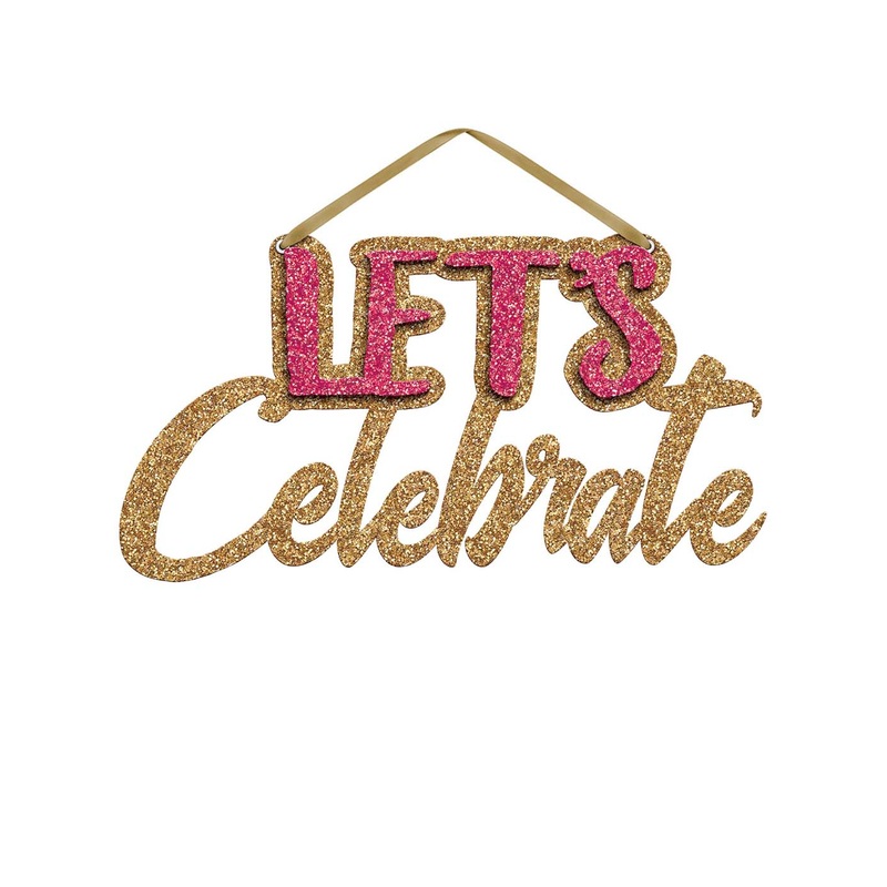 Let'S Celebrate Glitter Hanging Sign 8 X 12 Inches