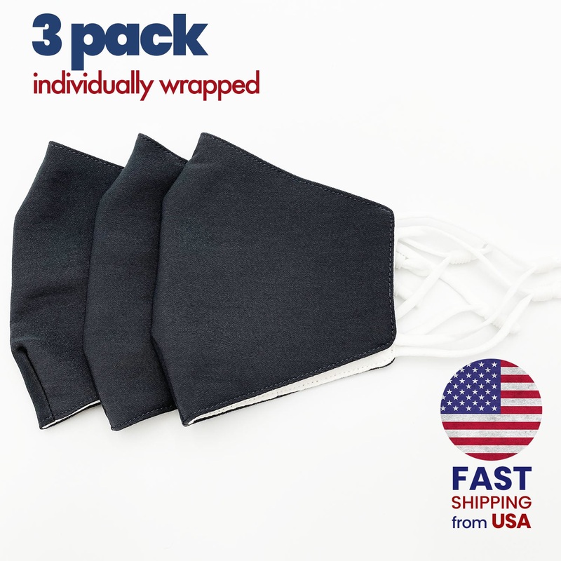 [3 PACK] Charcoal Gray Cotton Double Layer Mask Adult One Size