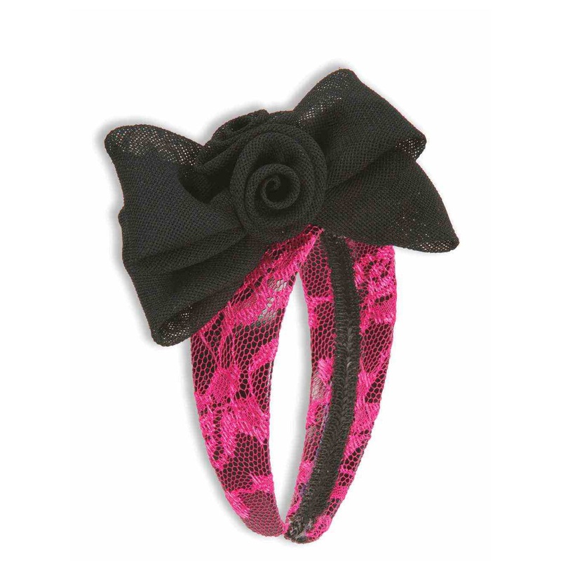 80s Neon Pink Lace Headband with Bow