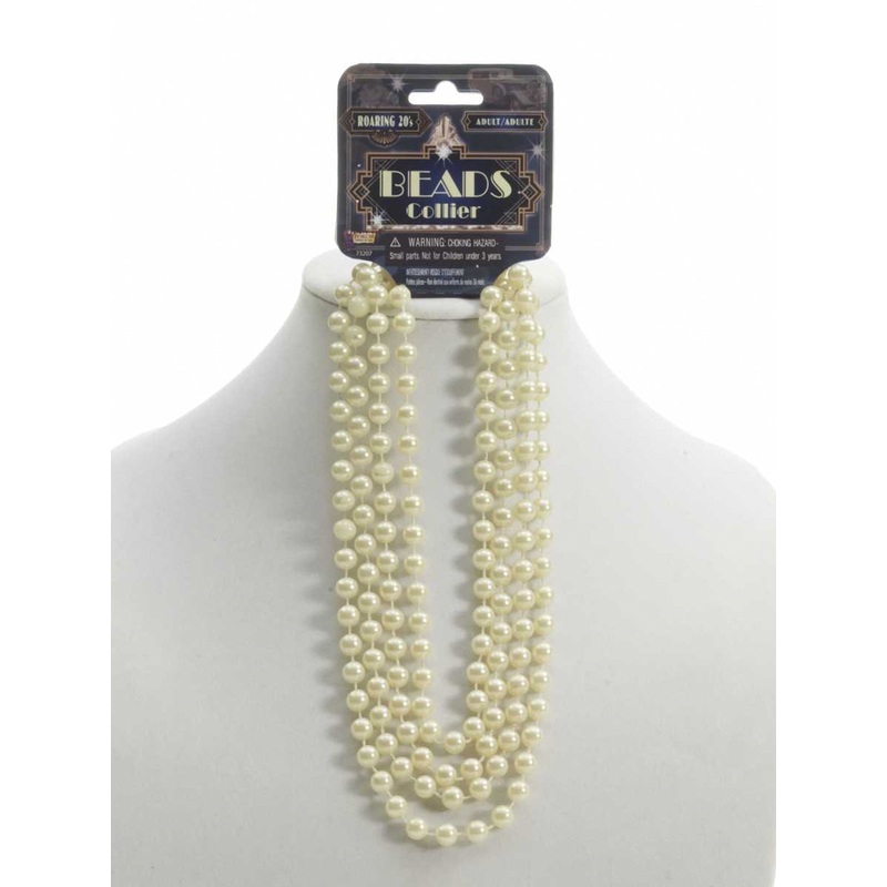 Flapper Roaring 20's Plastic Pearl Bead Necklace - Beige