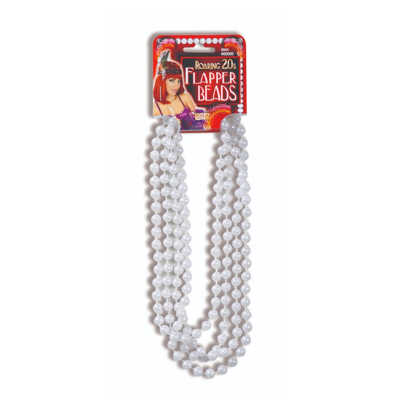 Flapper Roaring 20's Plastic Pearl Bead Necklace - White