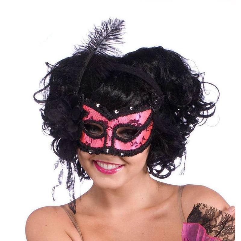 Burlesque Pink & Black Half Mask for Adults