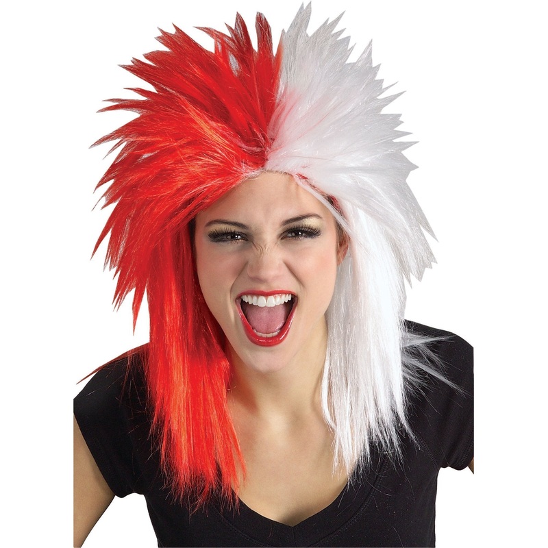 Sports Fantatic Red & White Wig for Adults