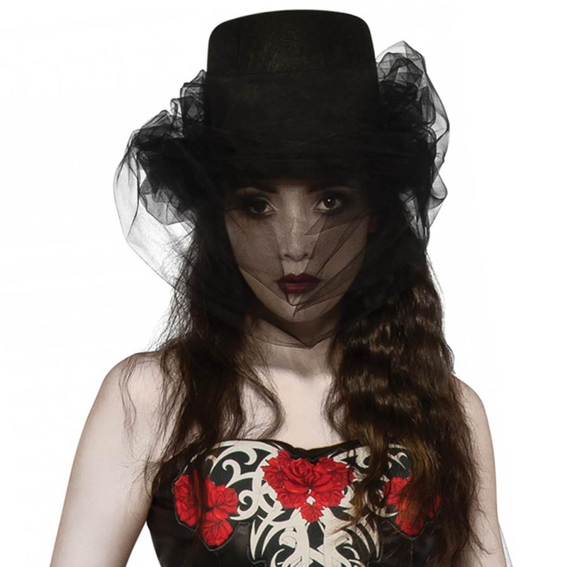 Heart Of Darkness Top Hat with Veil for Adults