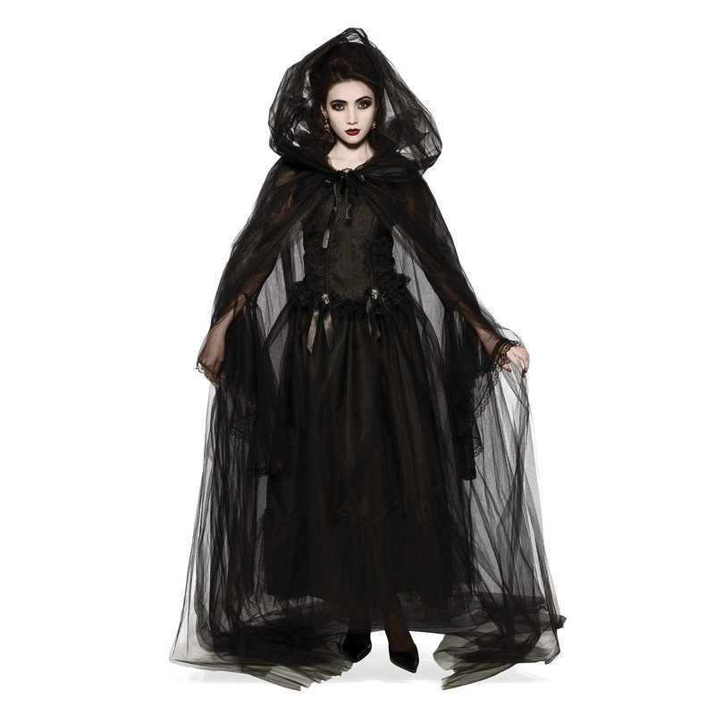 Black Full Length Hooded Cape for Adults
