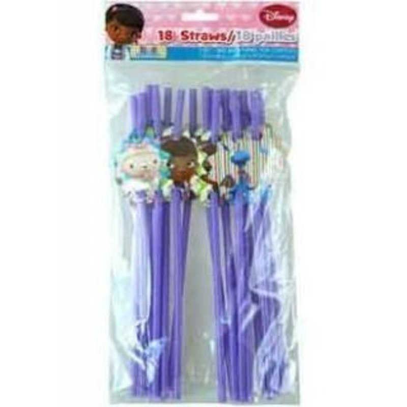 Doc McStuffins 18Pk Drinking Straws - Disney Jnr