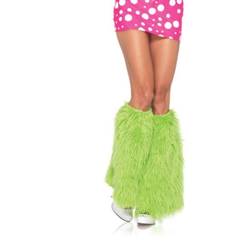 Green Furry Leg Warmers for Adults