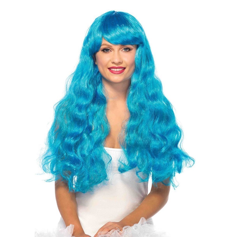 Neon Blue Starbright Long Wavy Wig for Adults