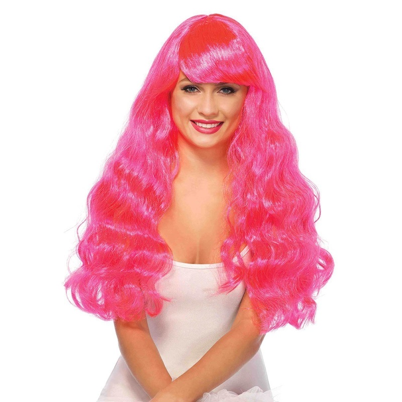 Neon Pink Starbright Long Wavy Wig for Adults