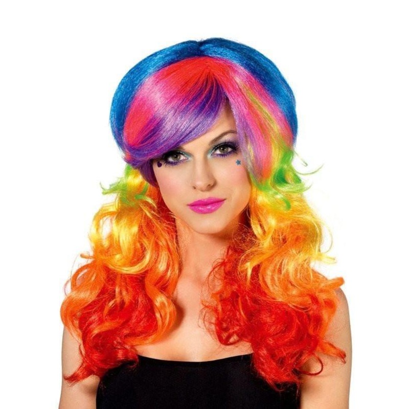Rainbow Rocker Multicolour Wig for Adults