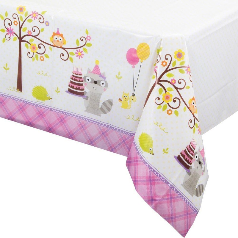 Happy Woodland Birthday Girl Plastic Table Cover