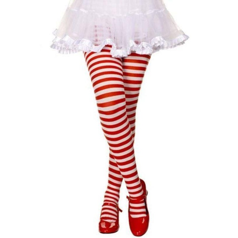 Red And White Striped Tights for Kids Small